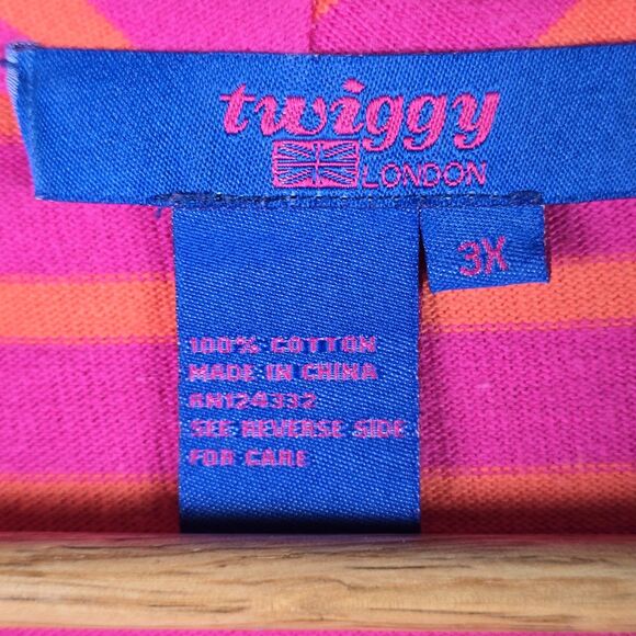 Twiggy London Pink Orange Striped Moto Jacket 3X Deep Pockets Asymmetric Zipper - Picture 4 of 16